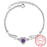 925 Sterling Silver Zirconia Angel Wings Heart Bracelet