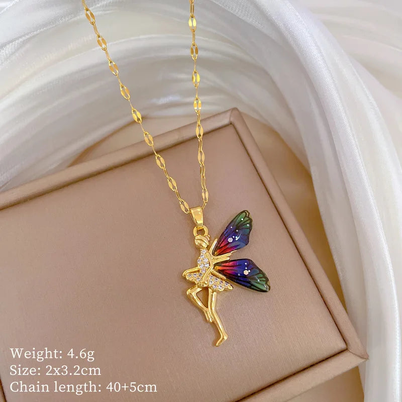 Butterfly Flower Fairy Elf Angel Wings Necklace