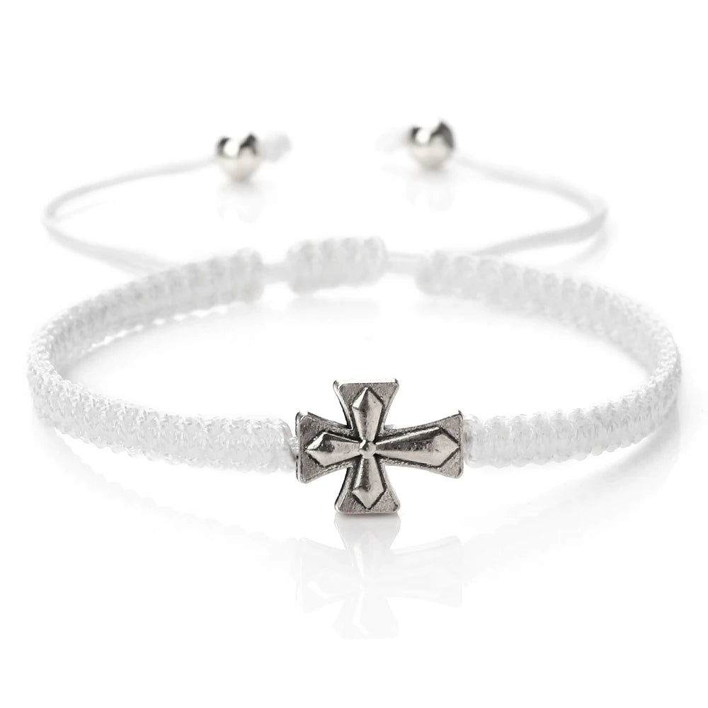 Silver Charm Jesus Cross Handmade Braid Bracelet