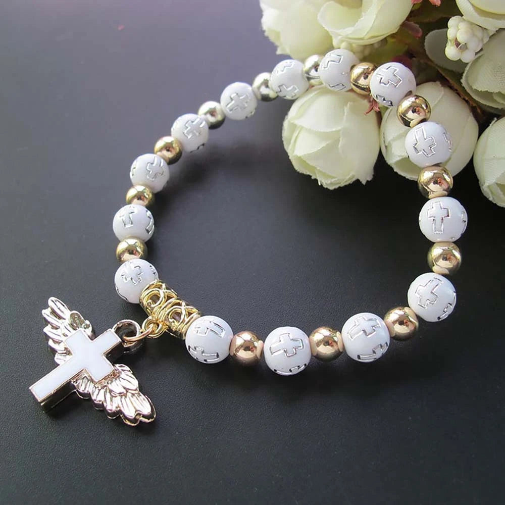 My Guardian Angel Wing Cross Beaded Bracelet