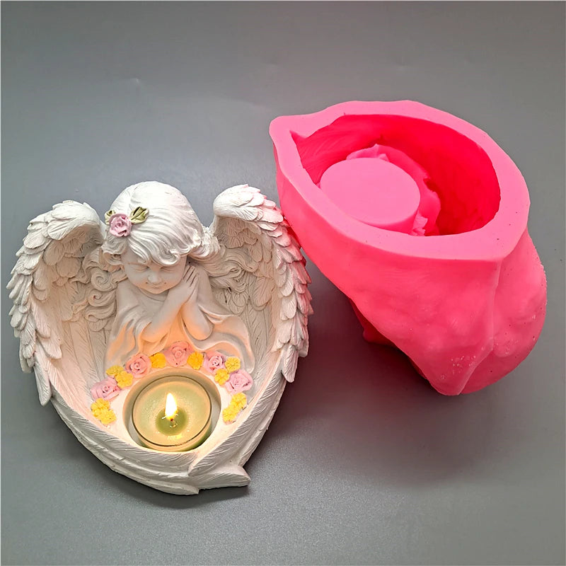 Resin Praying Guardian Wings Angel Candle Holder