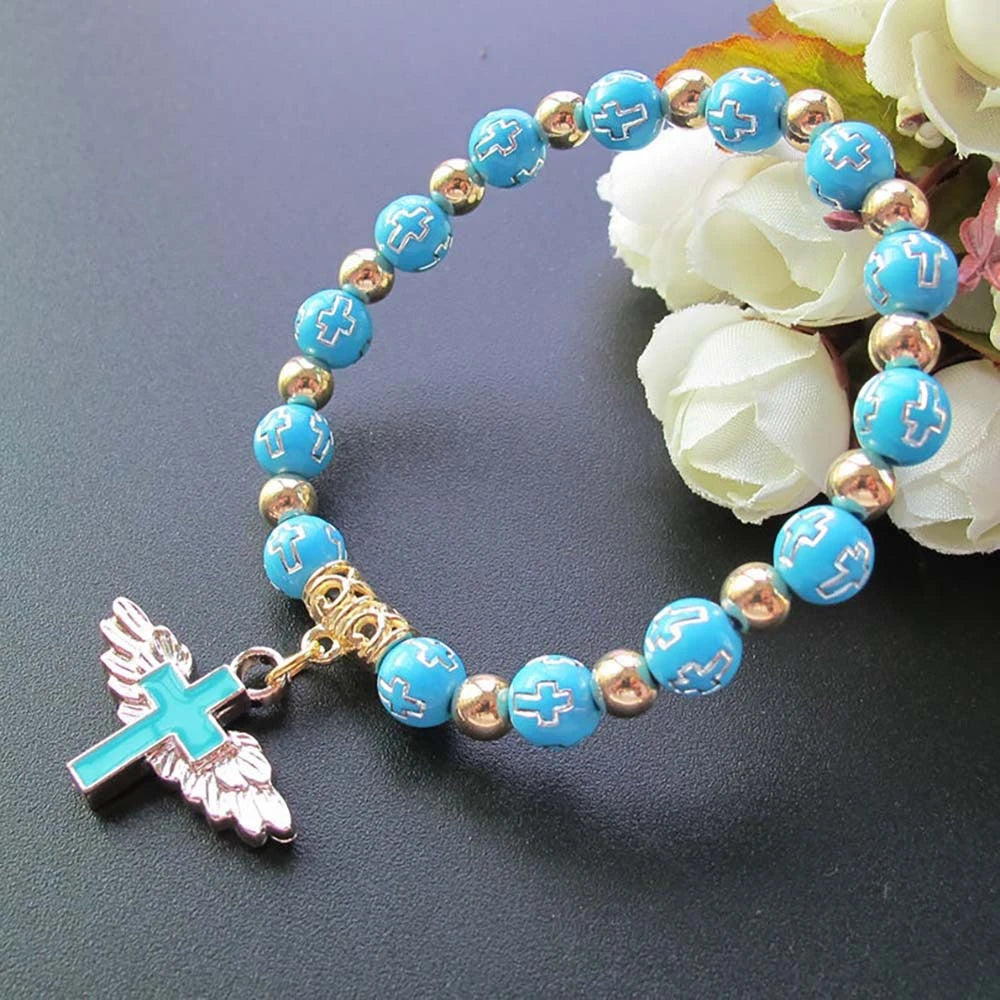 My Guardian Angel Wing Cross Beaded Bracelet