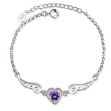 925 Sterling Silver Zirconia Angel Wings Heart Bracelet