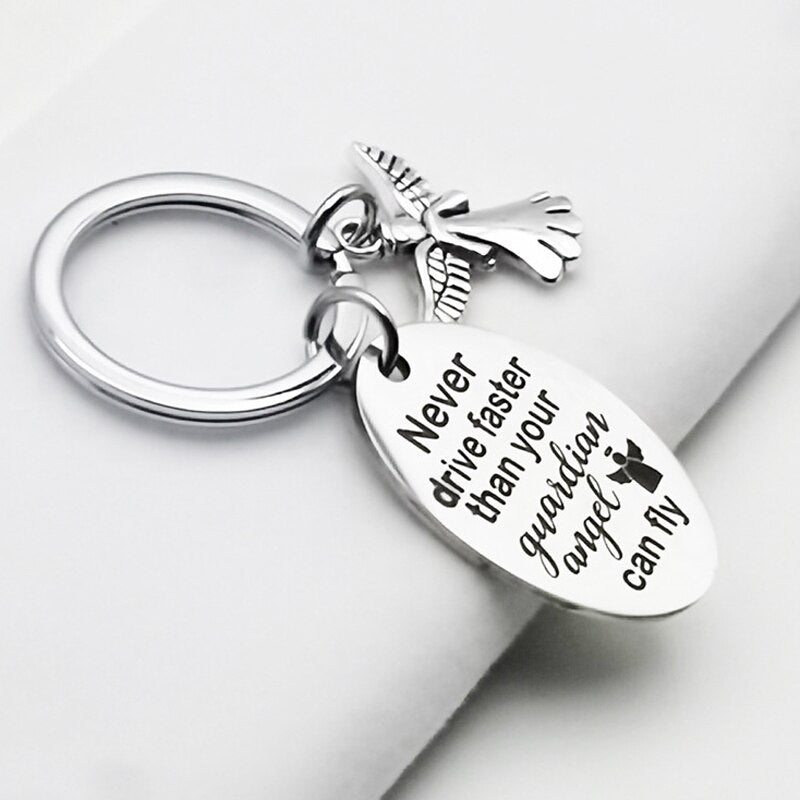 Guardian Keychain Never Drive Faster Than Your Angel Can Fly