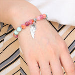 Natural Stone Beads Angel Wing Charm Bracelet