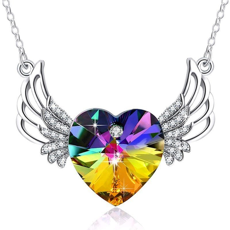 Silver Angel Wing Heart Necklace