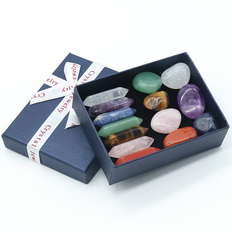 14 Pcs Set Healing Natural Stone Crystal Gift Box